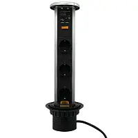 Блок розеток выдвижной 3 розетки (Schuko), 2xUSB, 240V, IP 54, с проводом 2 м с вилкой, серый — купить оптом и в розницу в интернет магазине GTV-Meridian.